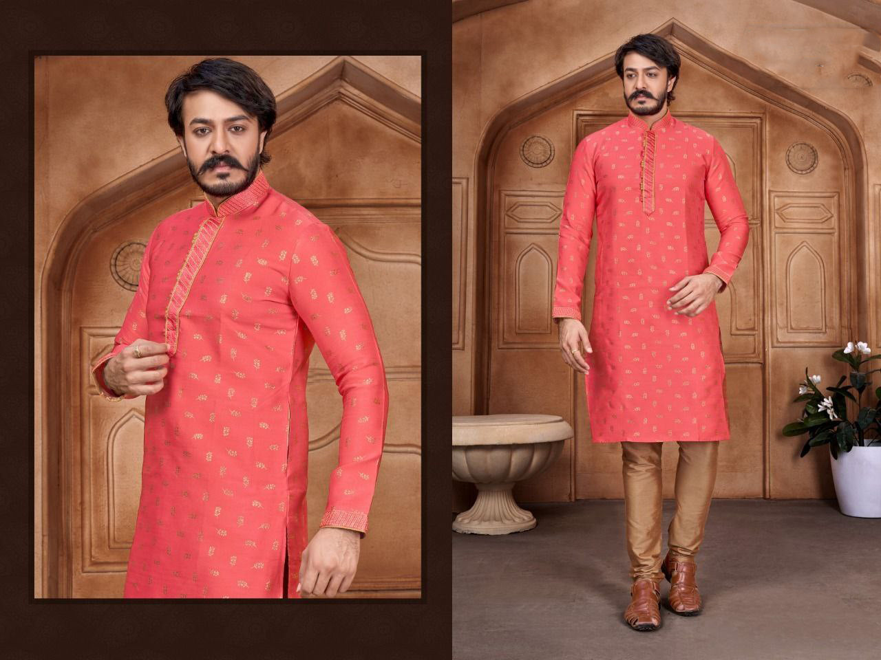 Men's Pure Jacquard Leaf Printed Kurta Pajama Set in Phoenix