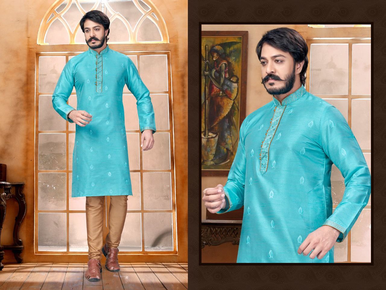 Designed Butti Embroidery Work Kurta With Pajama - Sky Blue In Flagstaff
