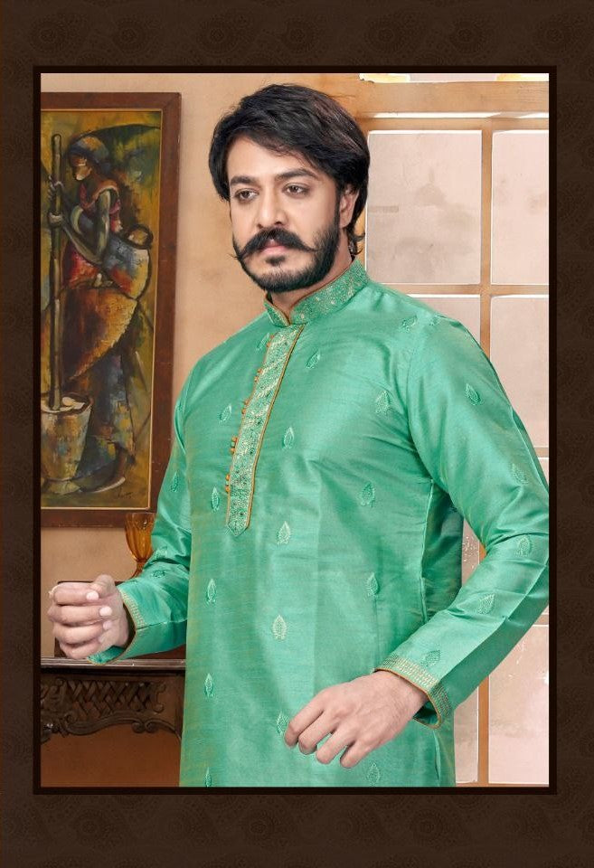Designed Butti Embroidery Work Kurta With Pajama - Light Green In Tucson