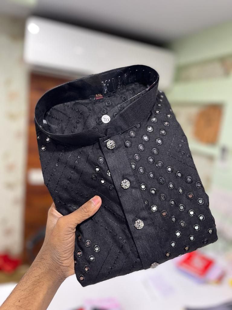 Dazzling Black Color Mirror Embroidery Work Kurta Pajama Set in Prescott