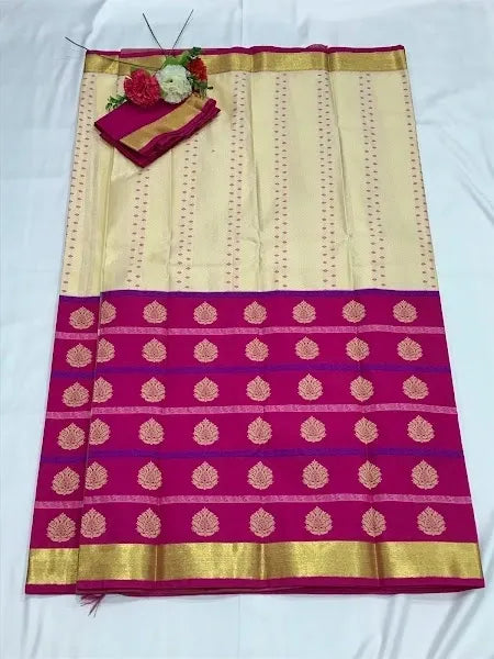Pink Border Kanchi Silk Sarees Near me