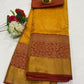 Royal Pure Kanchipuram Brocade Yellow Floral Wedding Silk Saree - SILKMARK CERTIFIED