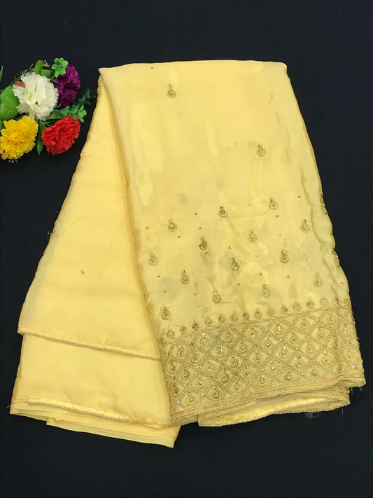 Charming Chiku Color Designer Saree With Embroidery Work