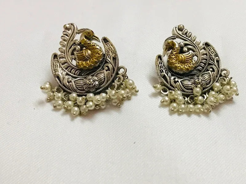Peacock Beaded Oxidized Stud Earrings In USA