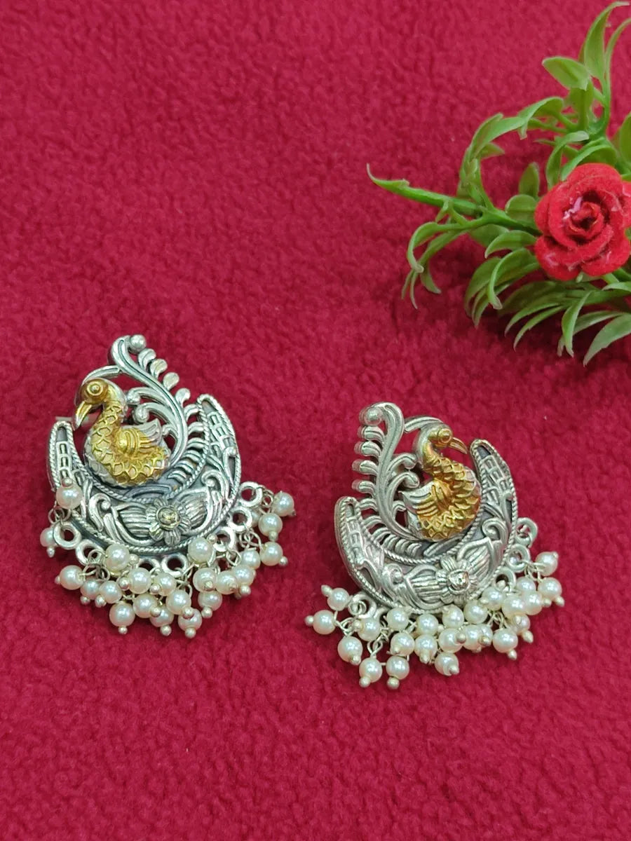 Beautiful Oxidized Peacock Pearl Beaded Earrings In Gilbert