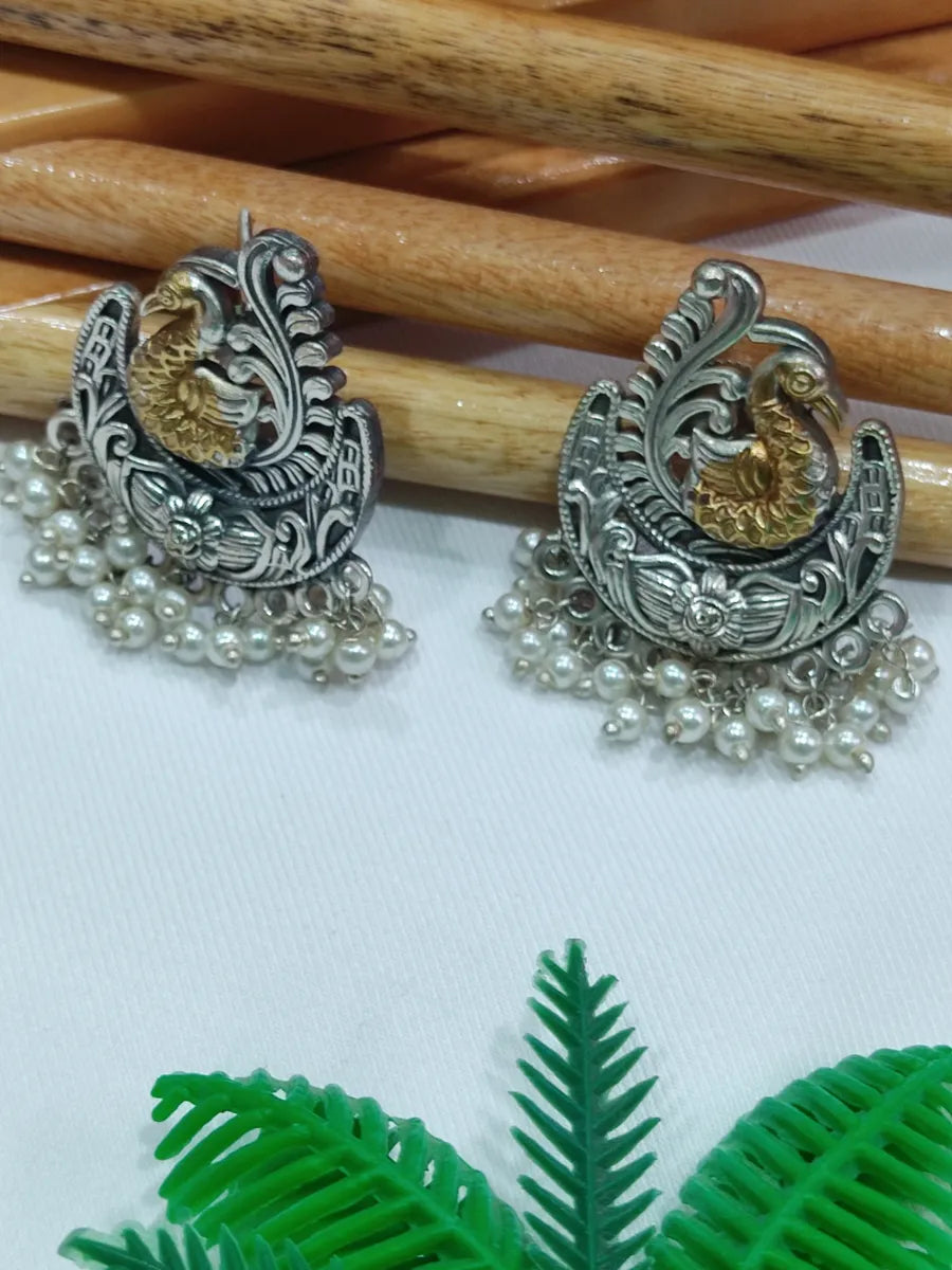 Oxidized Peacock Pearl Beaded Earrings Near Me