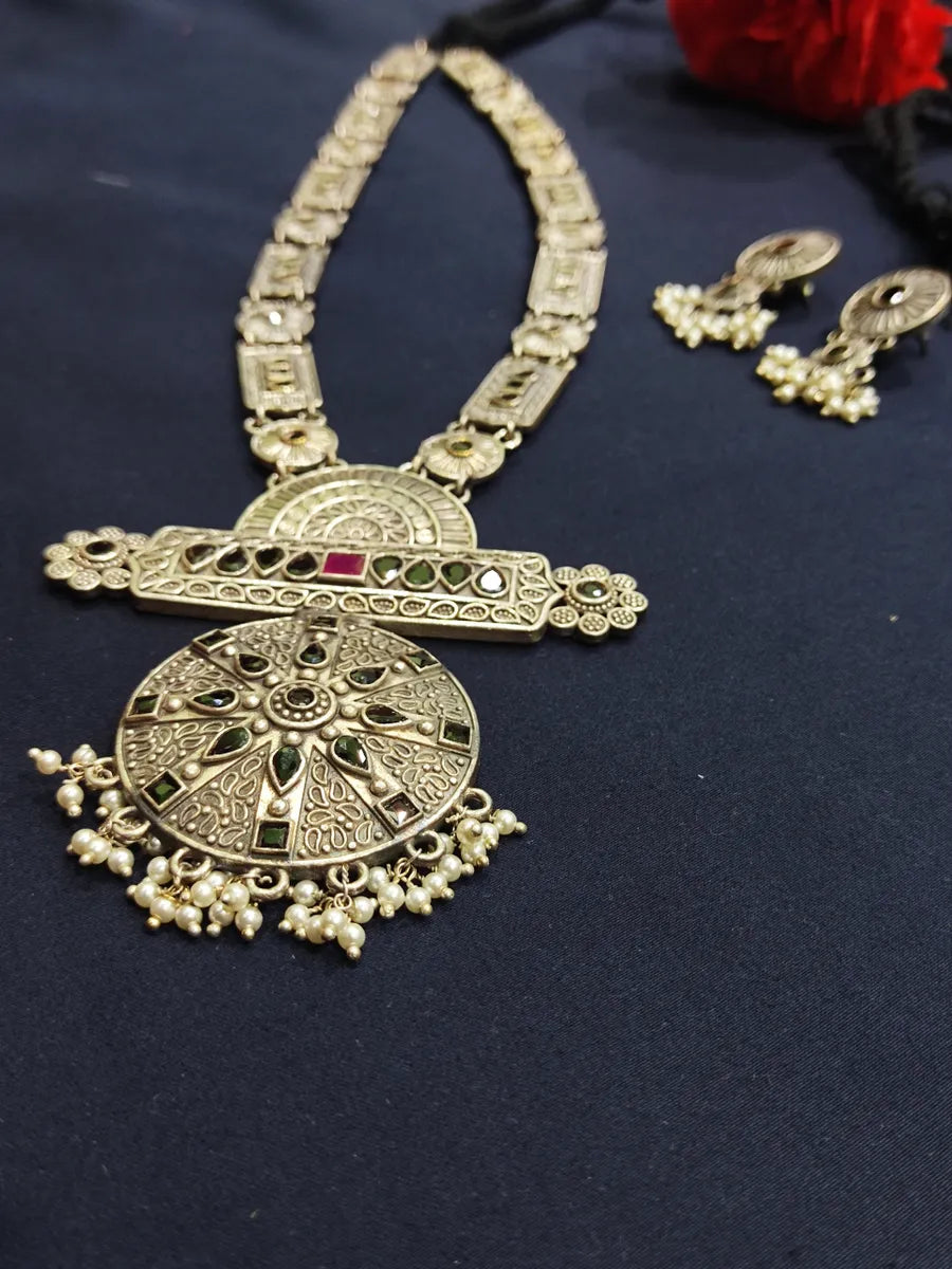 Long Oxidized Necklace With Earrings In USA