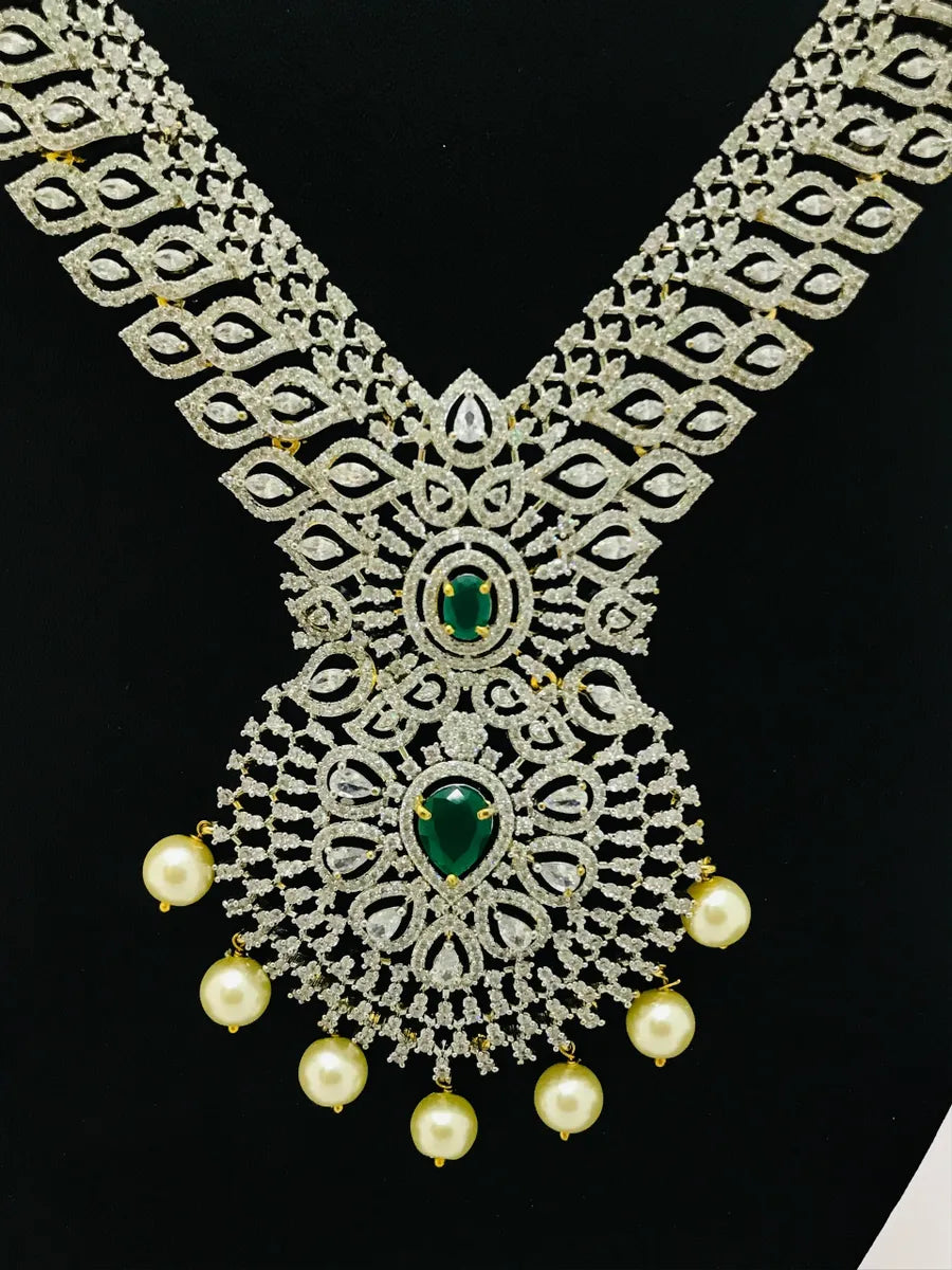 Bridal Long American Diamond Haram With Designer Pendant Near Me