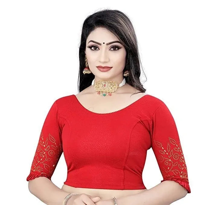 Elegant Red Color Ready To Wear Stretchable Blouse Chandler Fashions