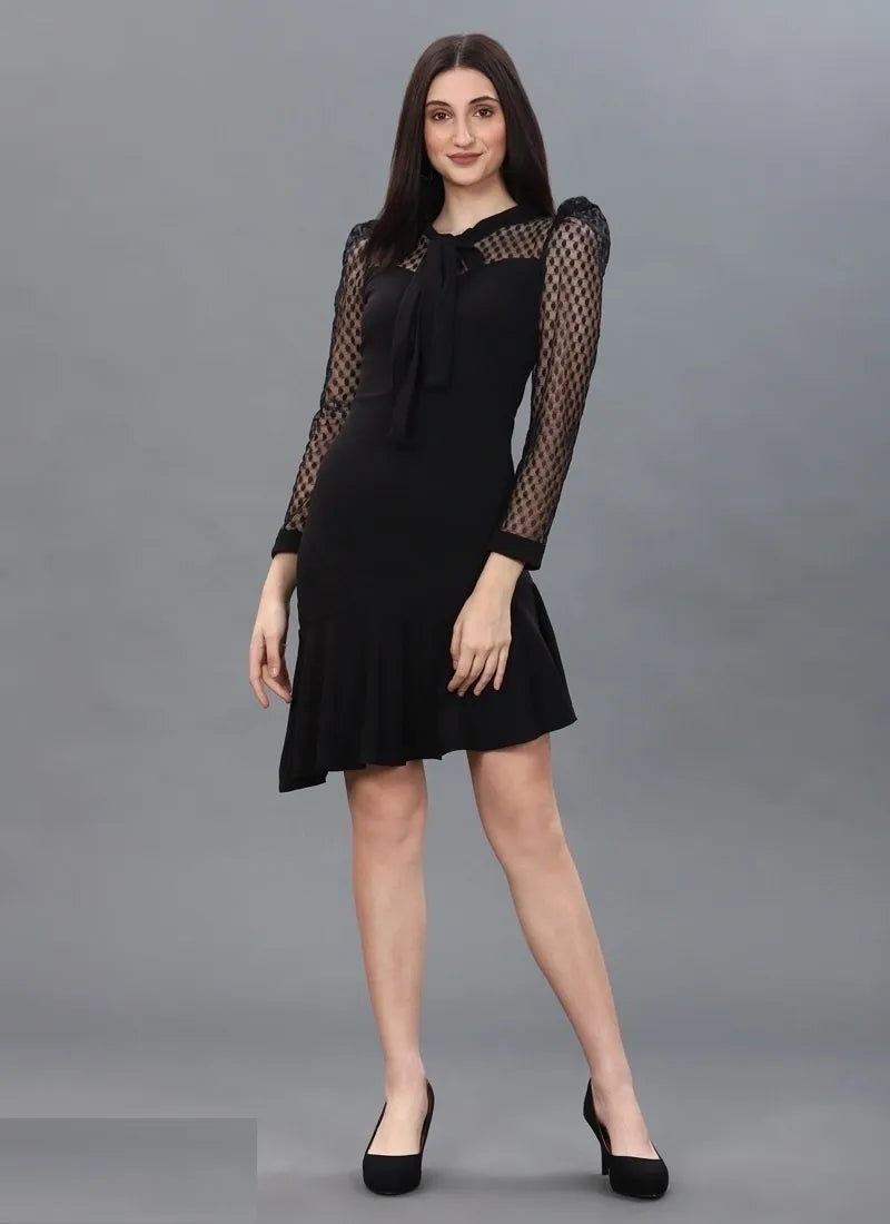 Black Color Western Knitted In Lycra Dress