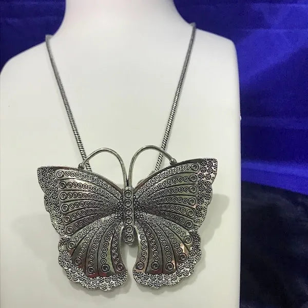 Silver Oxidized Heavy Butterfly Pendant Chain Near Me
