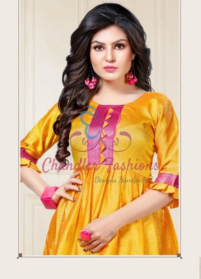 Aura Silk Kurti With Pink Border Near Me