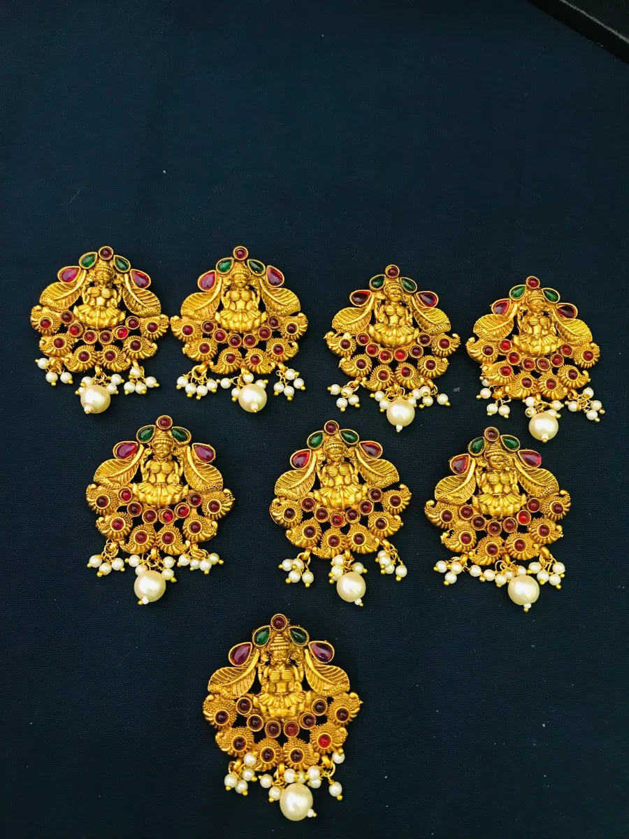 Traditional Matte Finished Mango Haram With Lakshmi Pendant Bridal Set In Phoenix