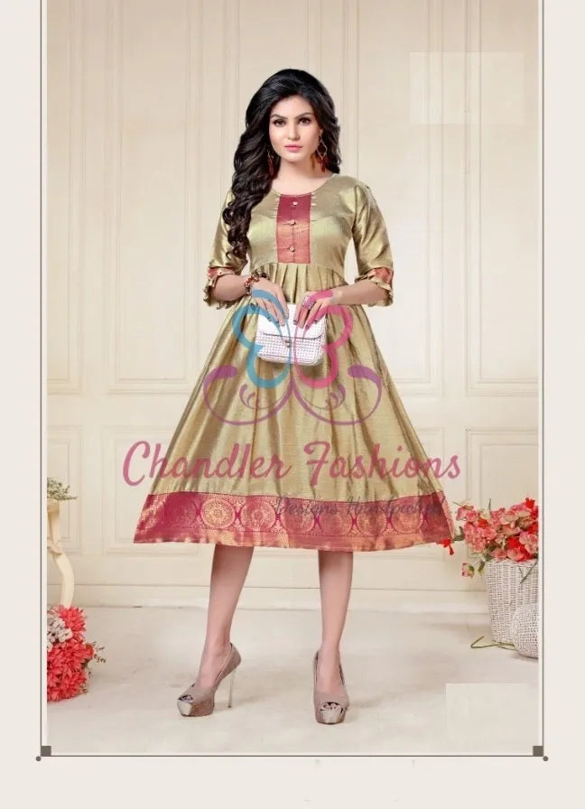 Gorgeous Beige Color Aura Silk Kurti