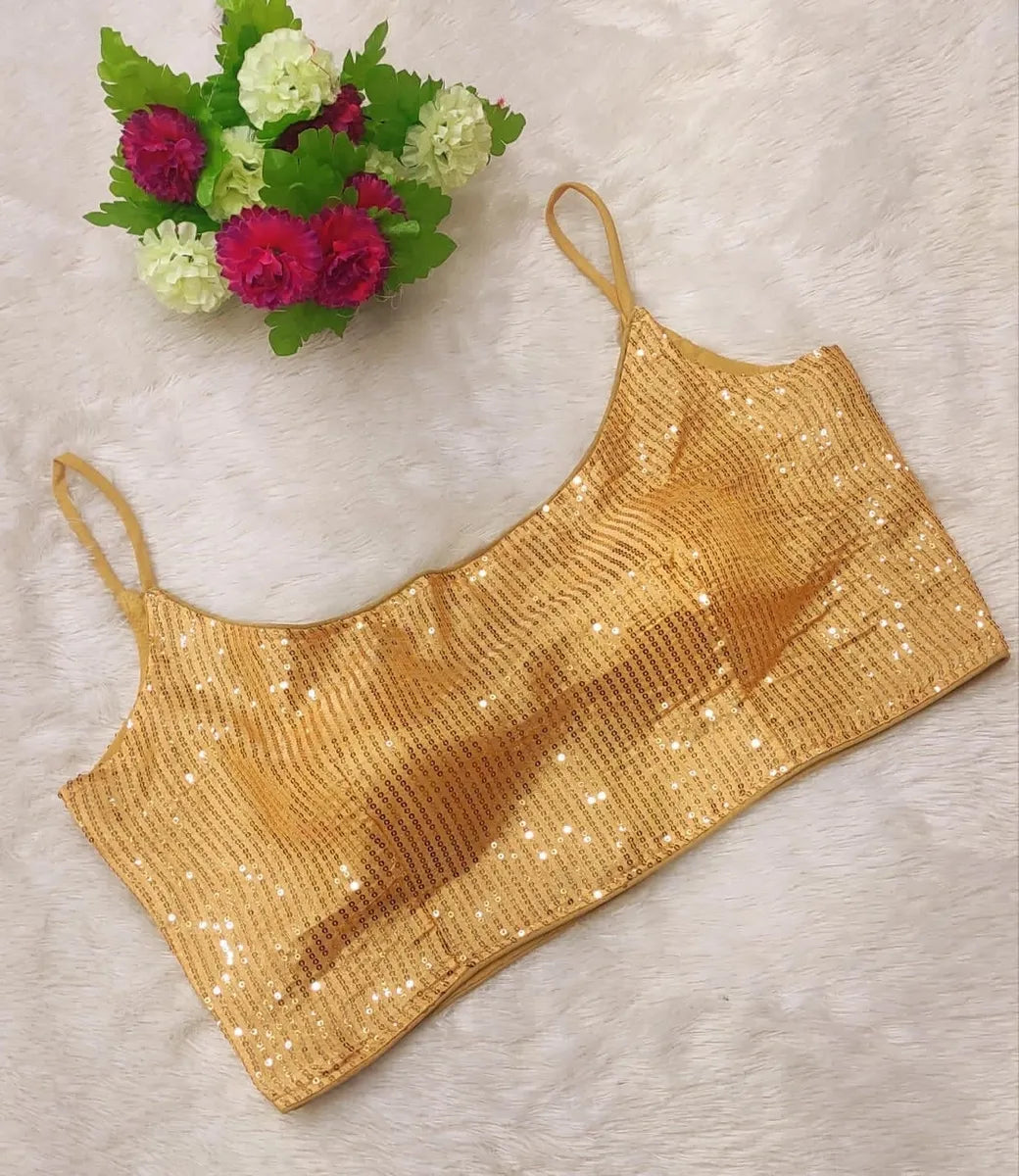 Trendy Heavy Sequins Work Golden Blouse For Women