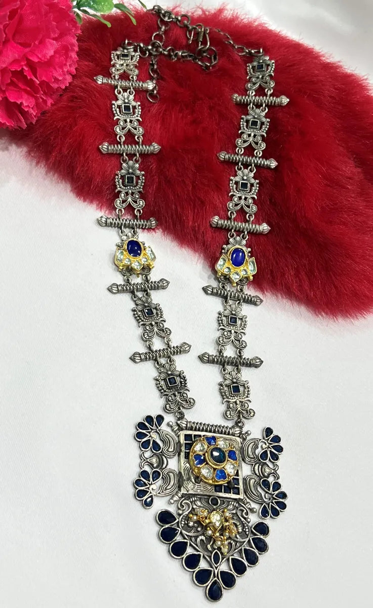Dual Tone Stone Brass Necklace Set In USA