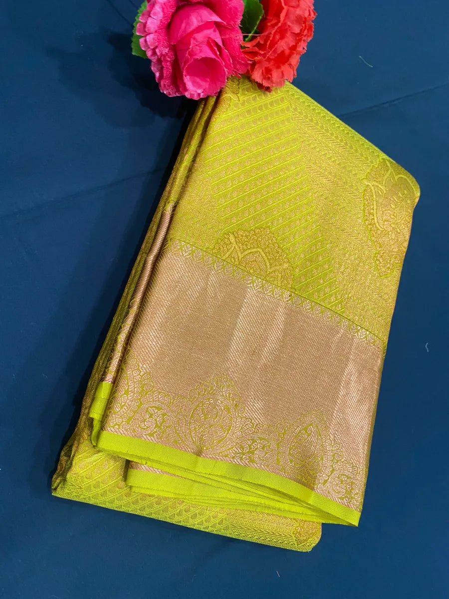 Green Kanjeevaram Silk Saree With Copper Zari Work In Head City