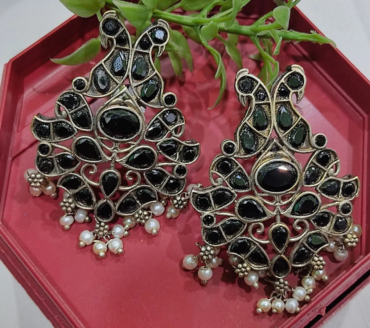 Oxidized Long Necklace With Earrings In USA