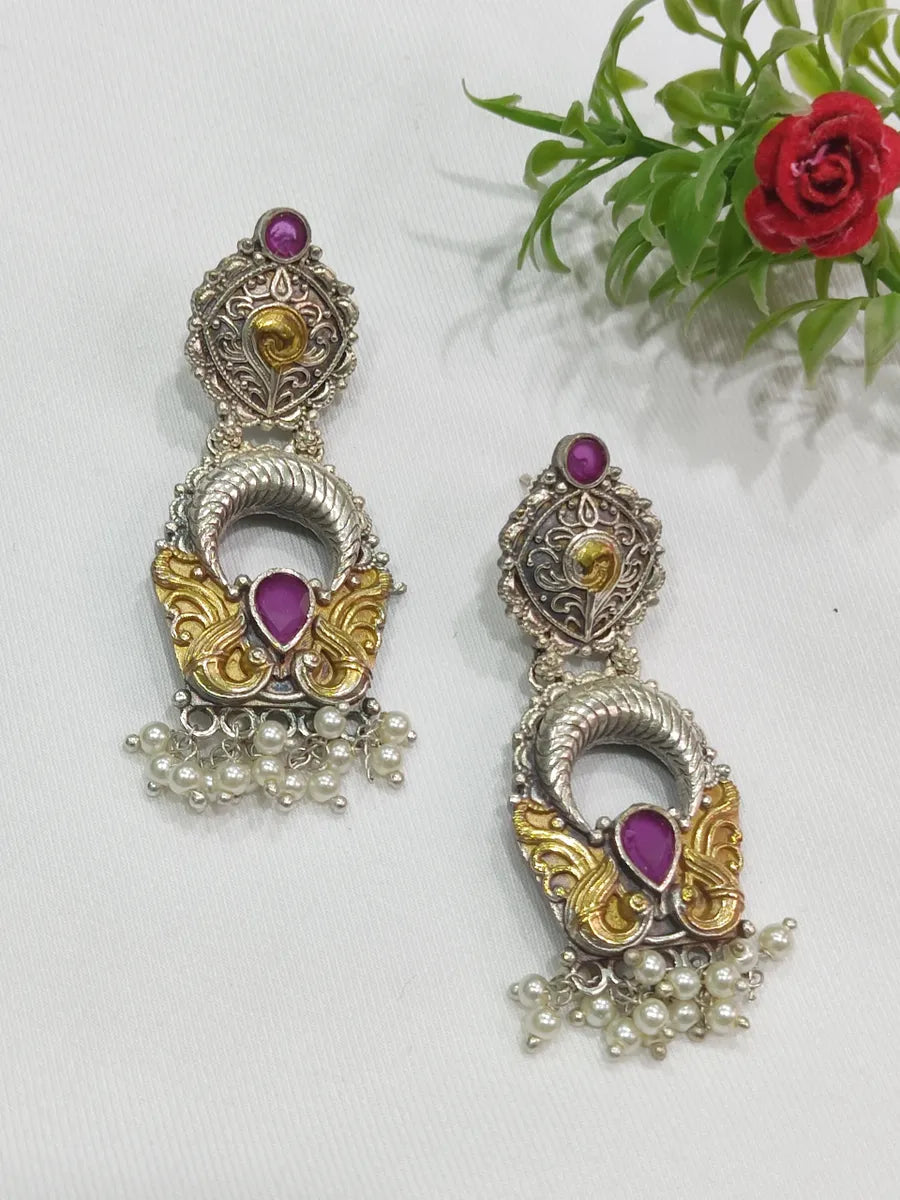 Antique Oxidized Ruby Dangler Earrings In Douglas