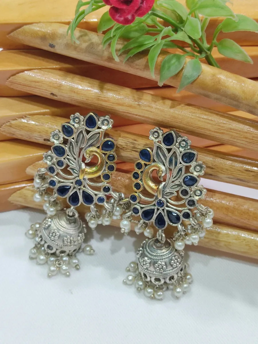 Oxidized Peacock Jhumka Earrings In Gilbert