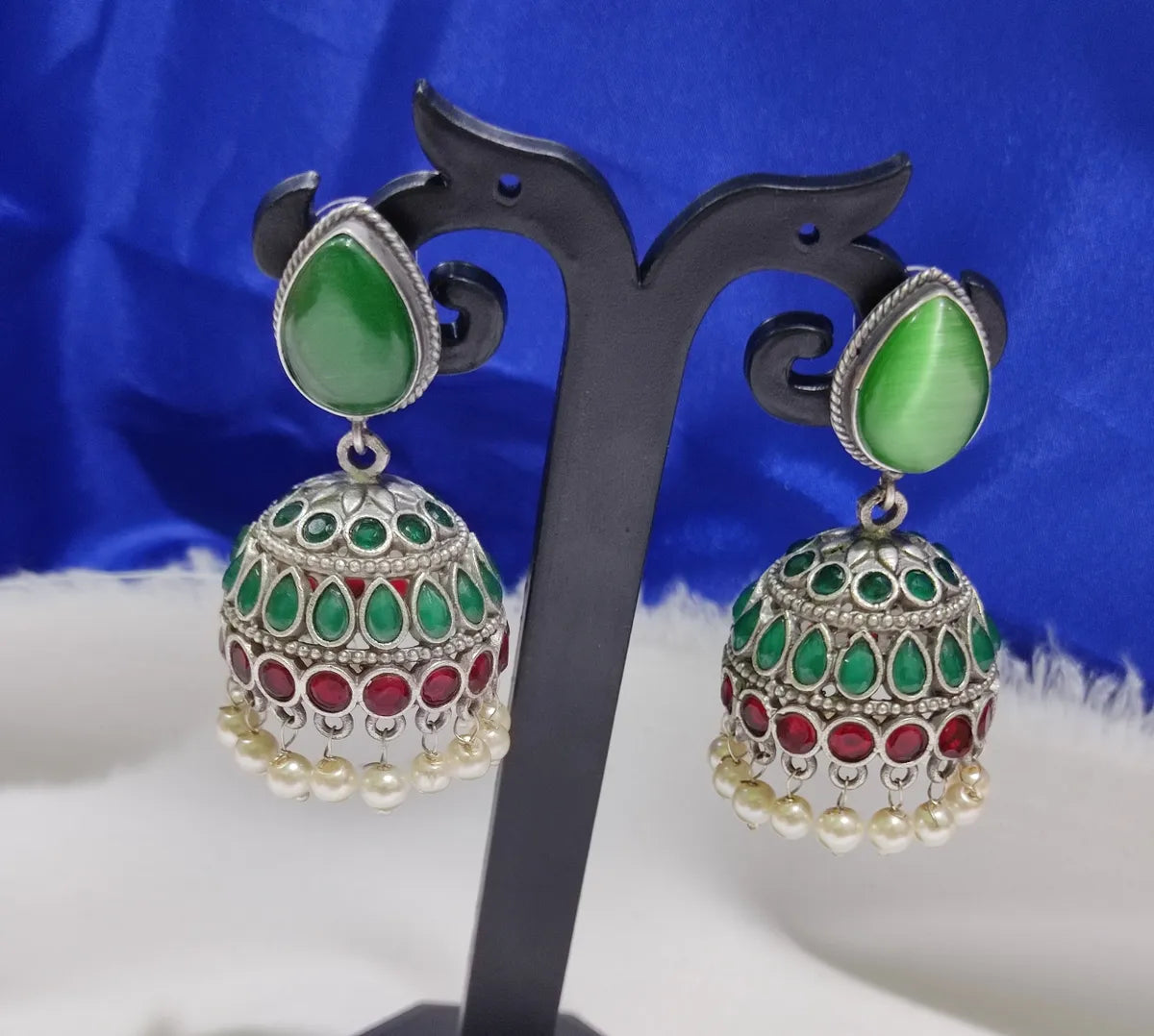 Trendy AD Stone & Pearl Beaded Oxidized Earrings In USA