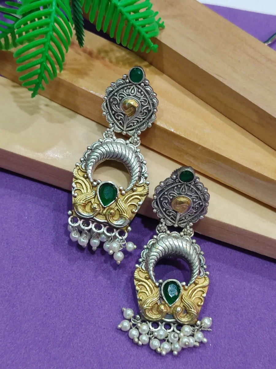 Pearl Beaded Oxidized Dangler Earrings In Flagstaff