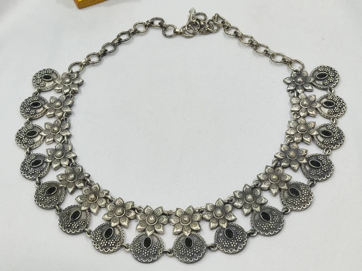 Black Oxidized Floral Choker Made With Brass And Copper In Douglas