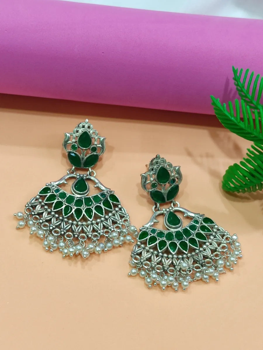 Green Stoned Oxidized Earrings In USA