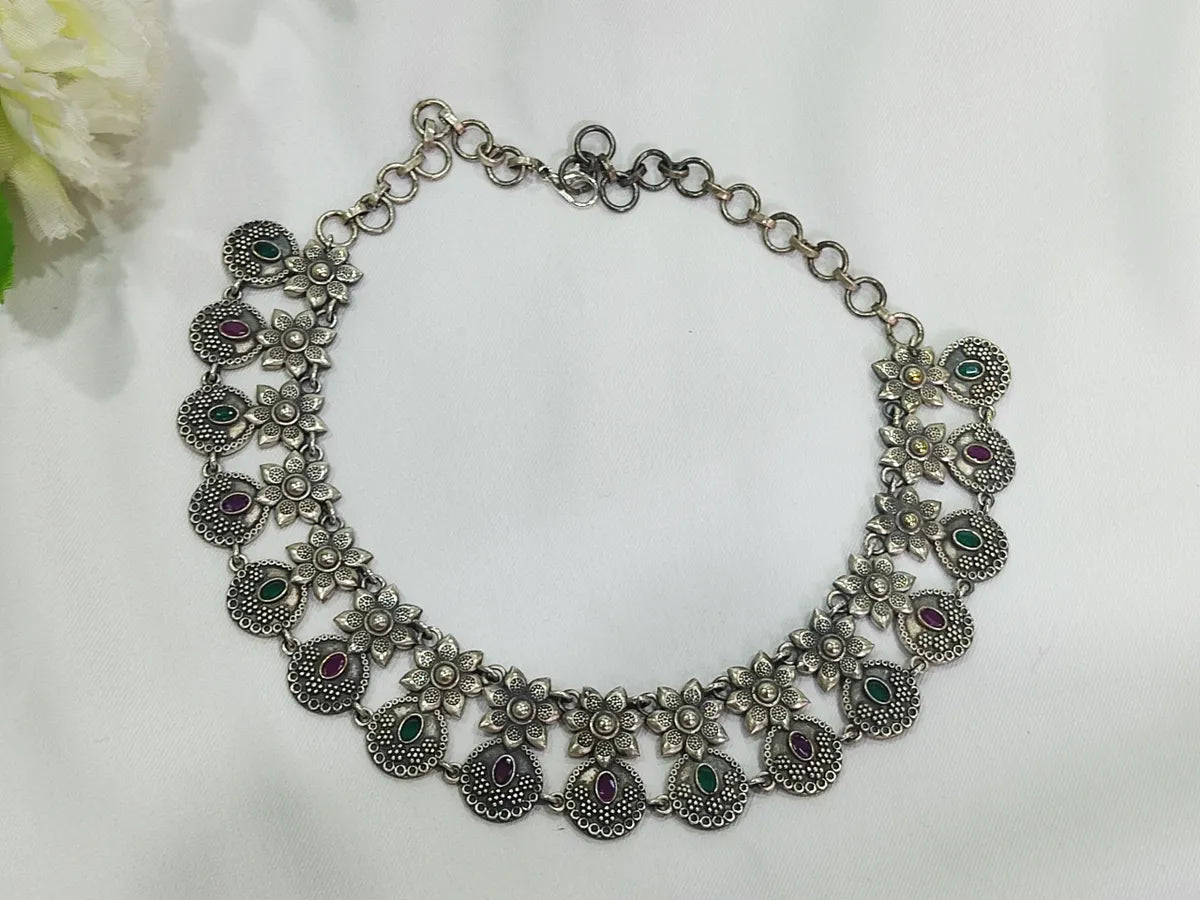 Multicolor Floral Oxidized Choker Necklace Near Me