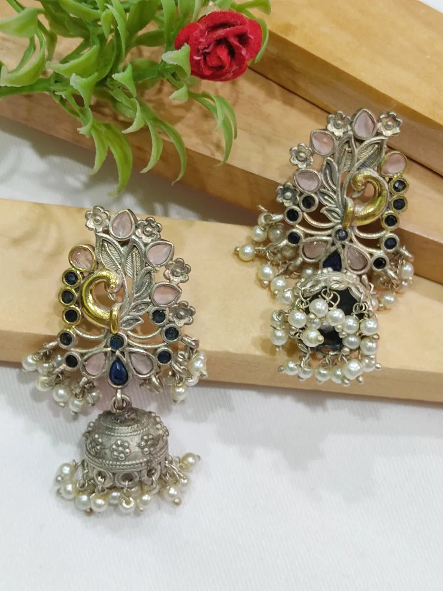 Oxidized Silver Peacock Jhumka Earrings In Glendale