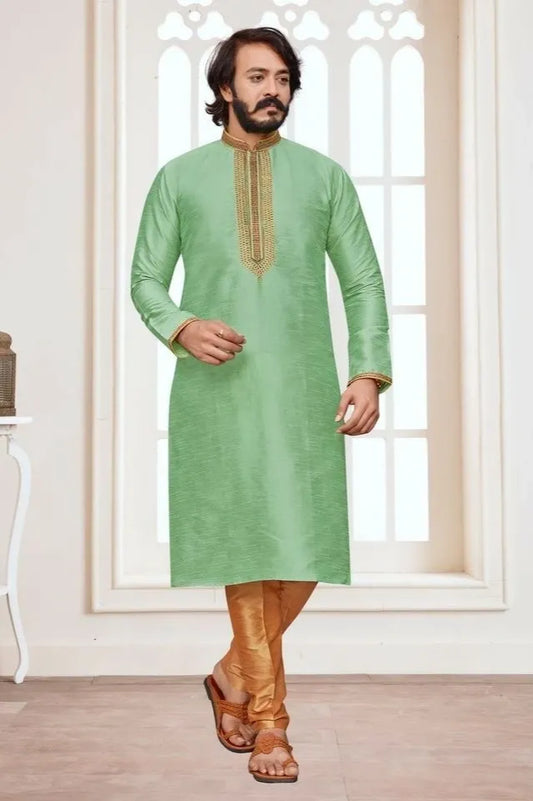 Designed Men's Stylish Long Kurta with Pajama Set