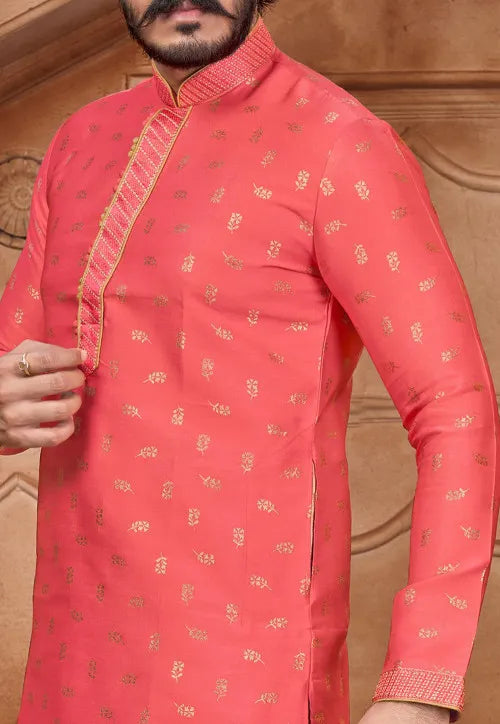 Men's Pure Jacquard Leaf Printed Kurta Pajama Set in Quesx