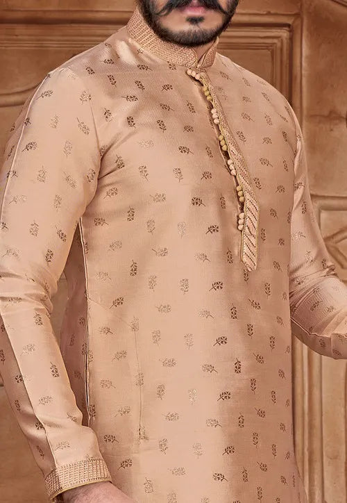 Designed Men's Pure Jacquard Leaf Work Kurta Pajama Set In Arizona