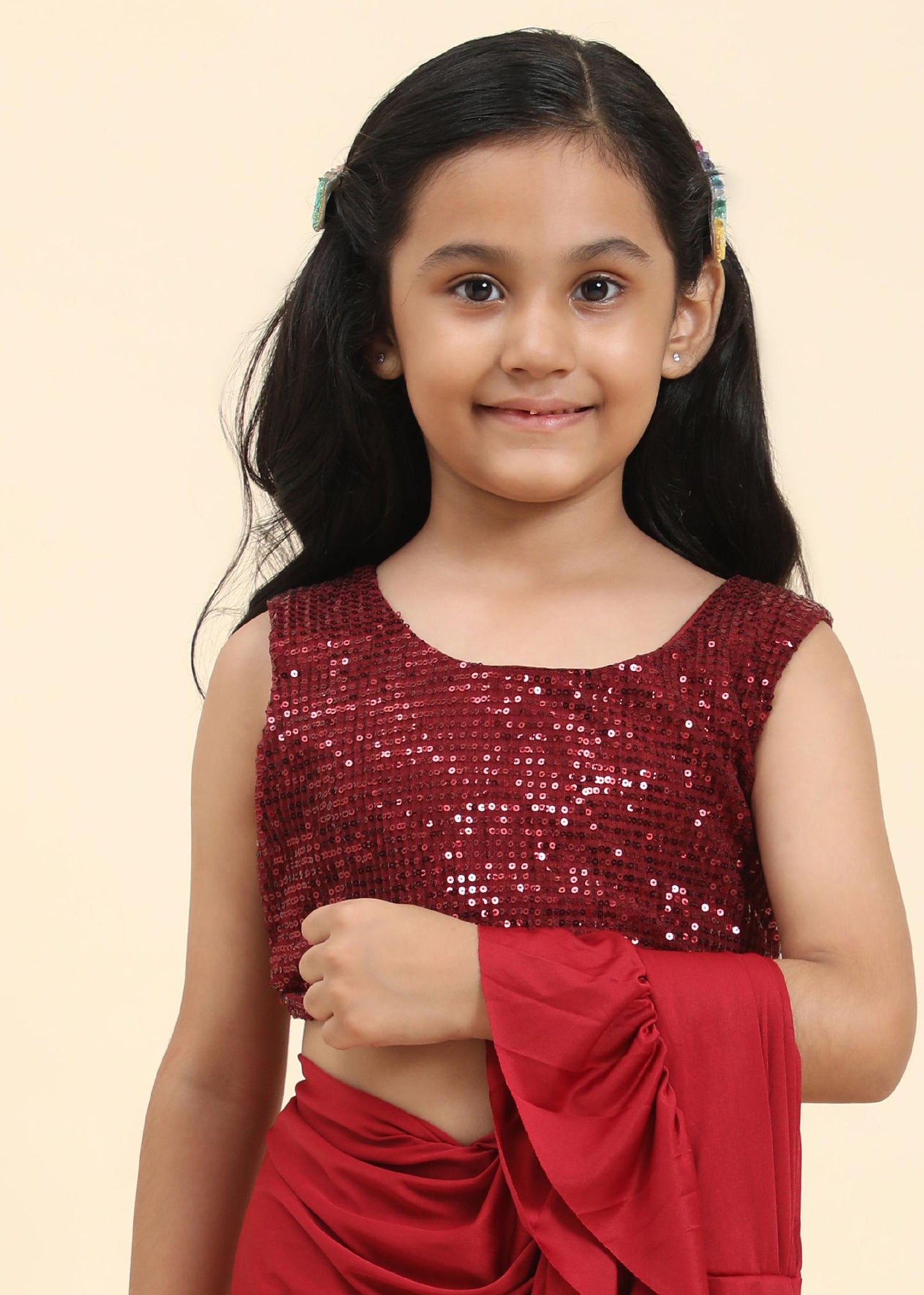 Appealing Red Color Kids Saree Near Me