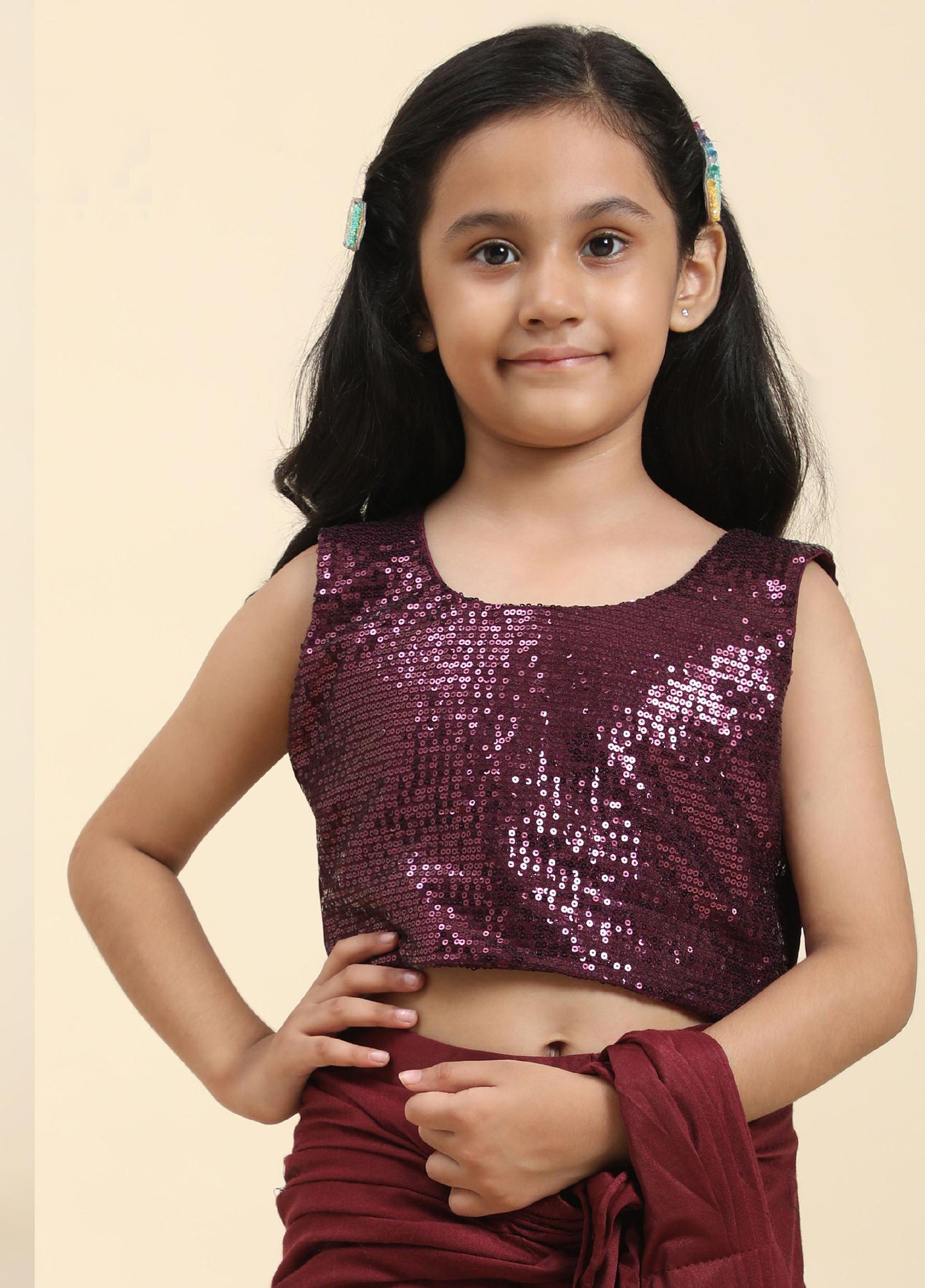 Gorgeous Wine Color Kids Sarees Near Me