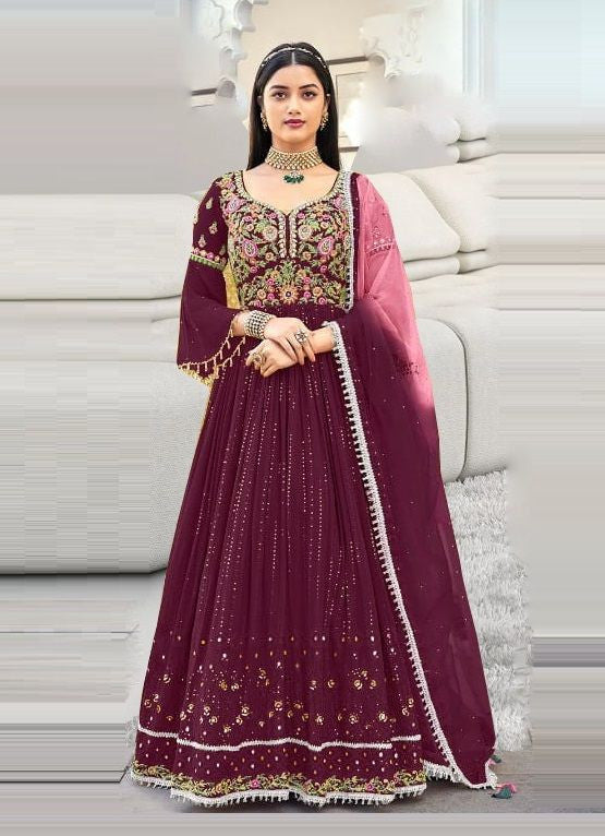 Lovely Dark Purple Colored Wedding Wear Salwar Suits For Women