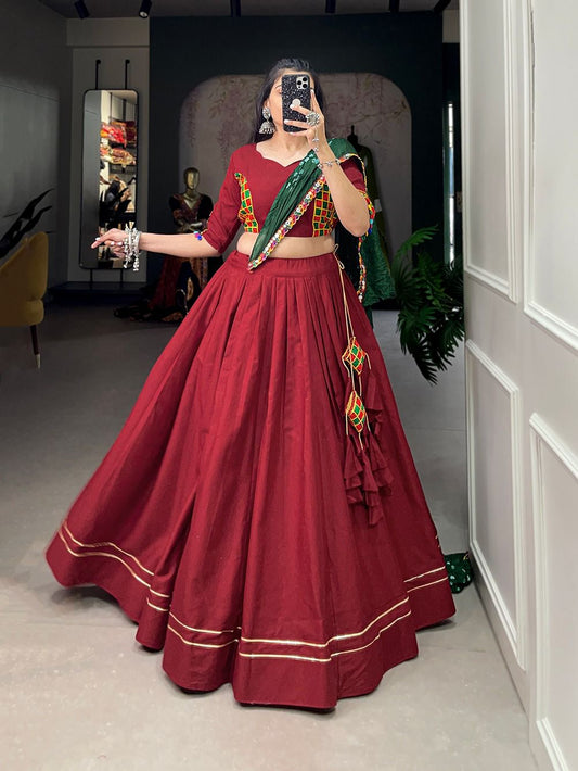 Elegant Red Color Plain Navratri Lehenga Choli Work For Women