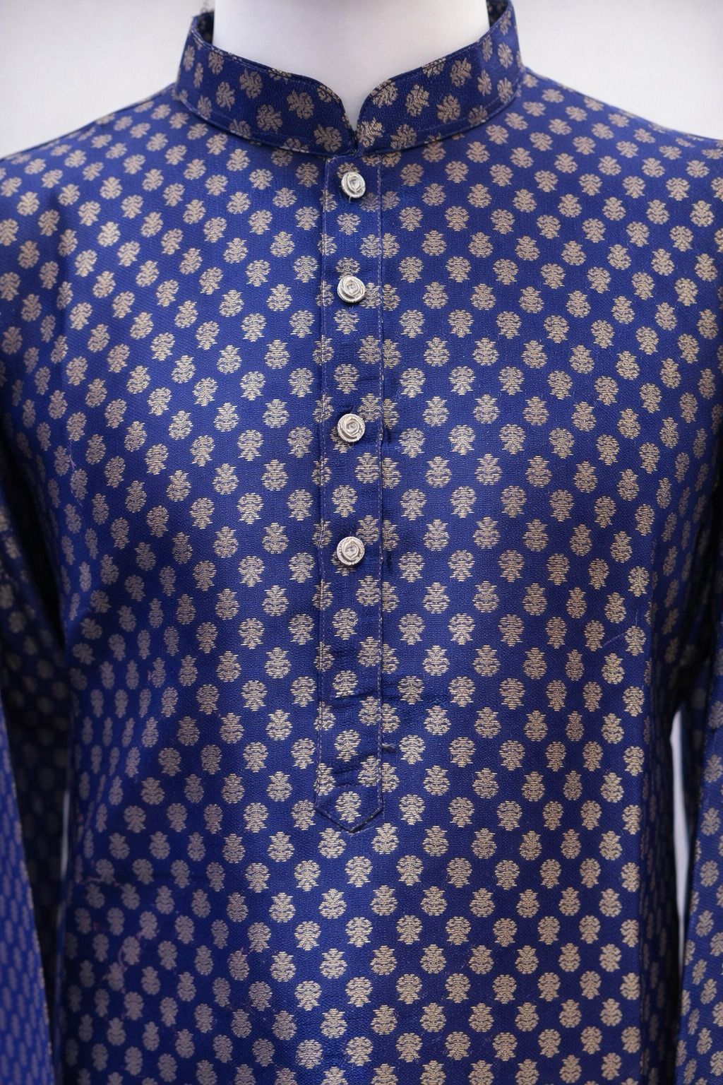 Amazing Blue Color Jacquard With Printed Work Kurta Suits For Men