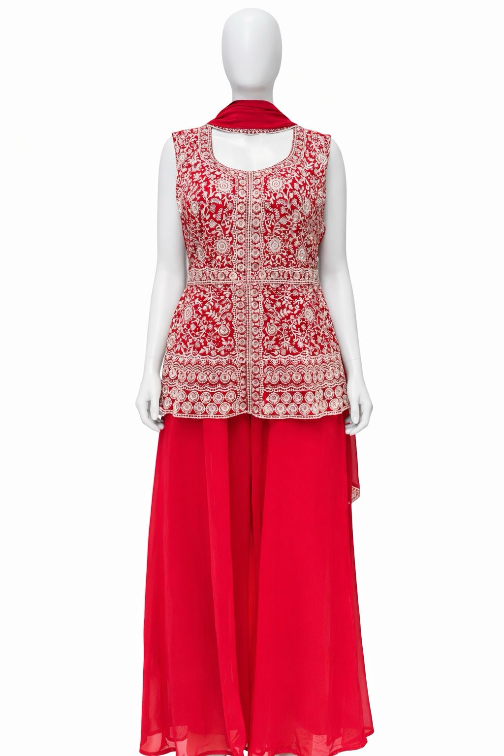 Beautiful Red Color Georgette With Embroidery And Sequins Work Sharara Suit For Women
