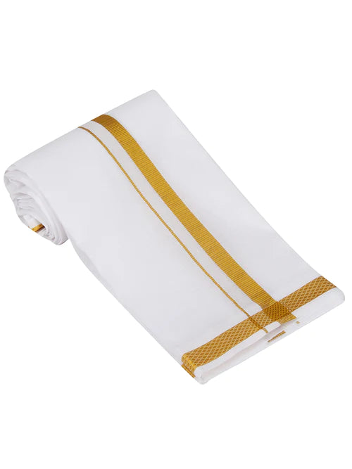 Elegant Men's Cotton White Colored Angavastram With Gold Zari Border