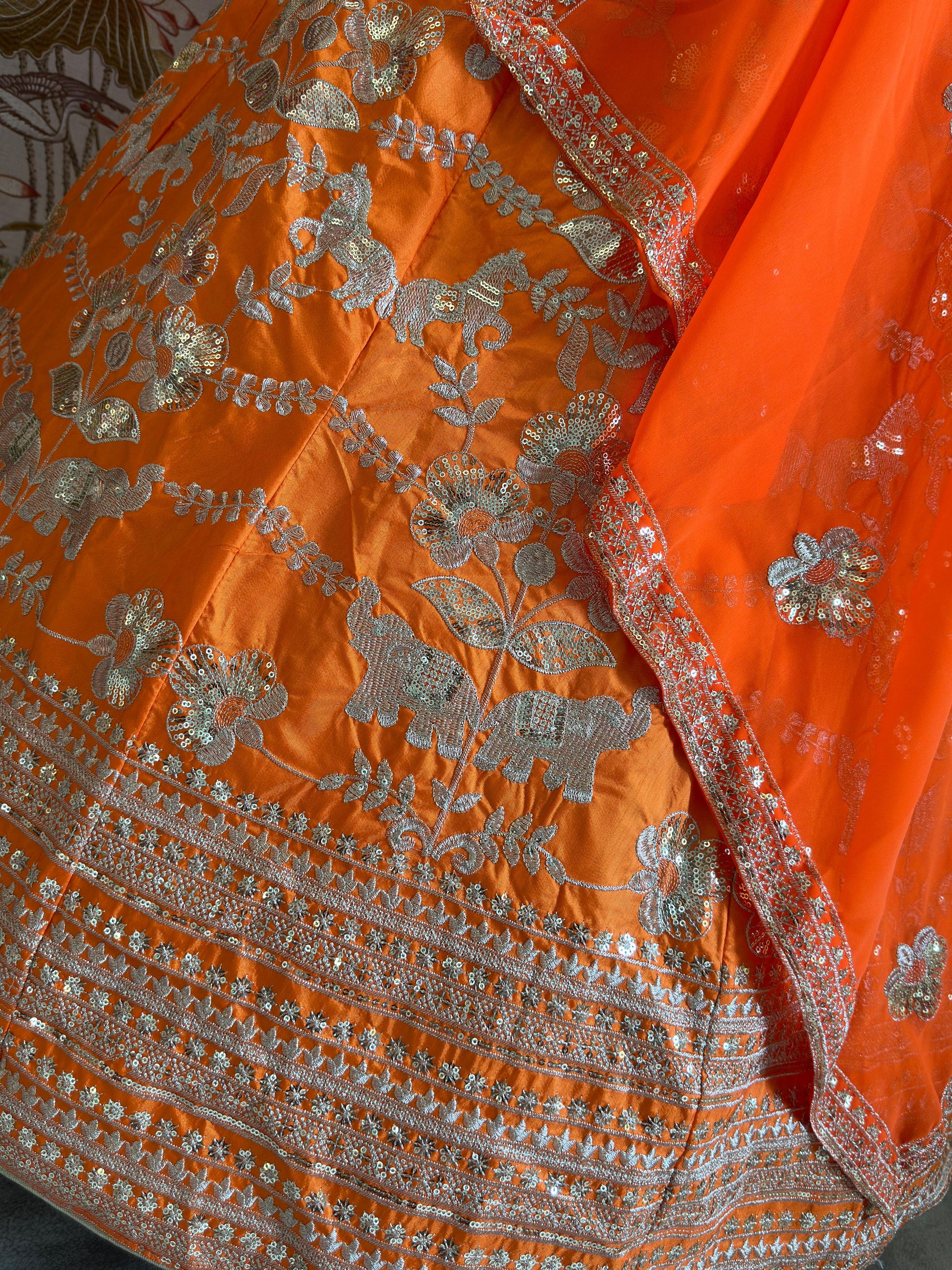 Orange Color Sequins And Zari Embroidery Work Lehenga In Tempe