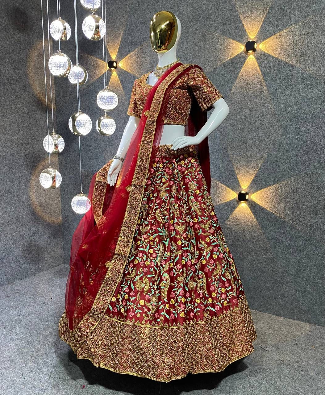 Alluring Maroon Color Embroidered Satin Silk Sequins Work Lehenga Choli For Women In USA