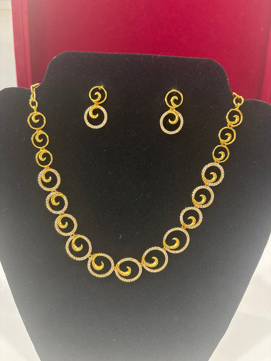Charming White Stones Embadded Gold Plated Necklace With Earrings Set