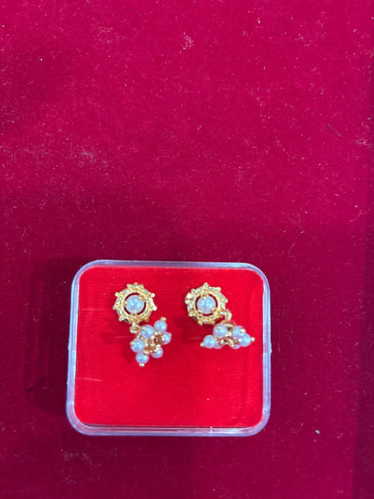 Attractive Gold Plated Pearl Drop With White Stones Earrings for Women