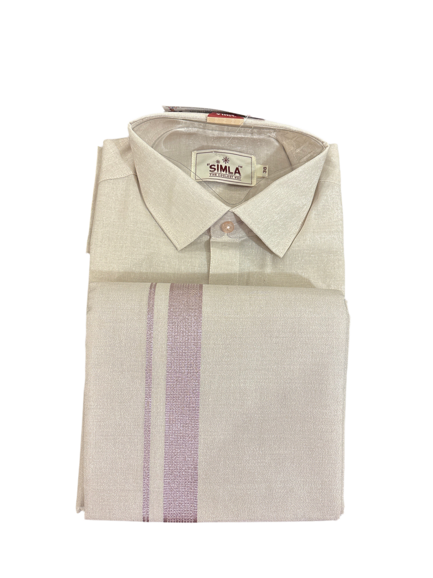 Beautiful Pink Color Full Sleeve Cotton Dhoti Set With Pink Zari Work For Men