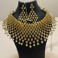 Attractive Gold Plated White Stoned Necklace With Earrings