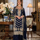 Appealing Dark Blue Color Premium Silk Designer Sharara Suits And Embroidery Work With Dupatta For Women