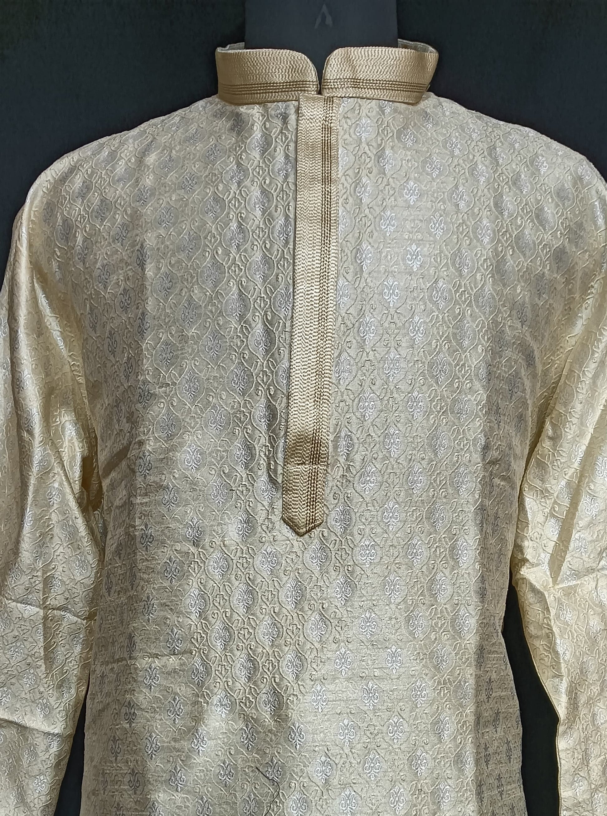 Beautiful Beige Colored Banarasi Brocade Kurta With Linning And Pajama Pant For Men Near Me