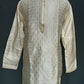 Beautiful Beige Colored Banarasi Brocade Kurta And Pajama Pant For Men 