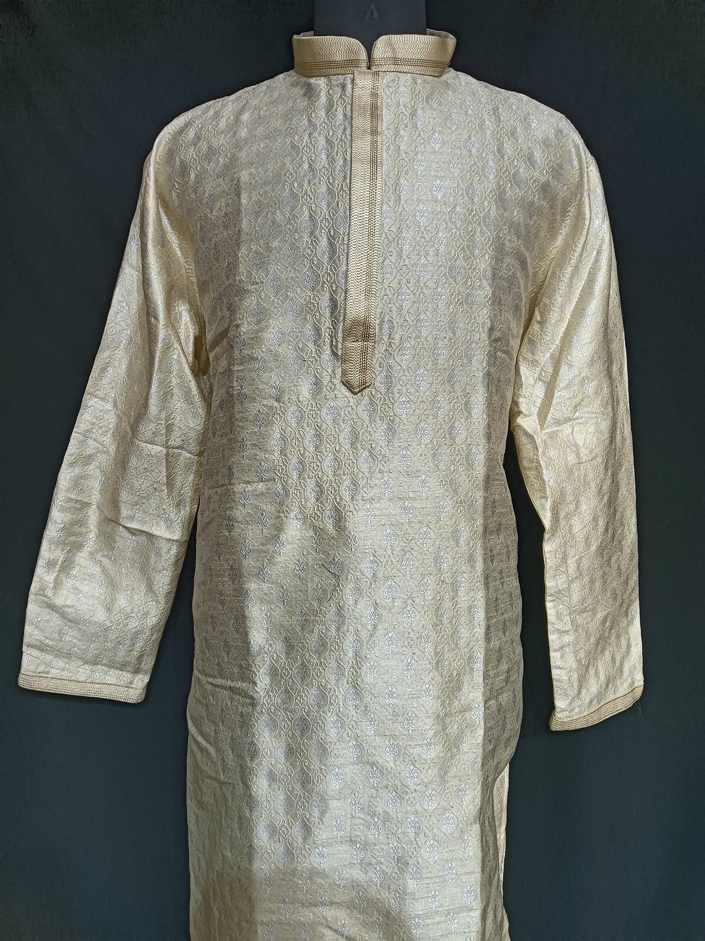 Beautiful Beige Colored Banarasi Brocade Kurta And Pajama Pant For Men 